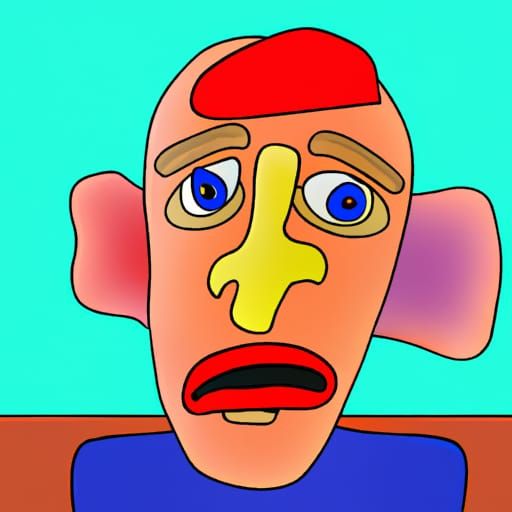 Picasso-esque Portrait of a Bald Man with Red Face