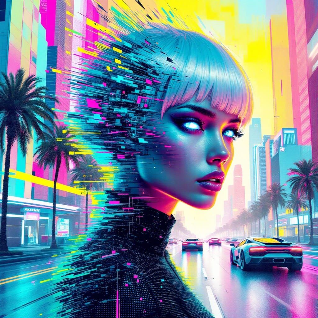 Cyberpunk Goddess Unravels in Neon Dreamscape