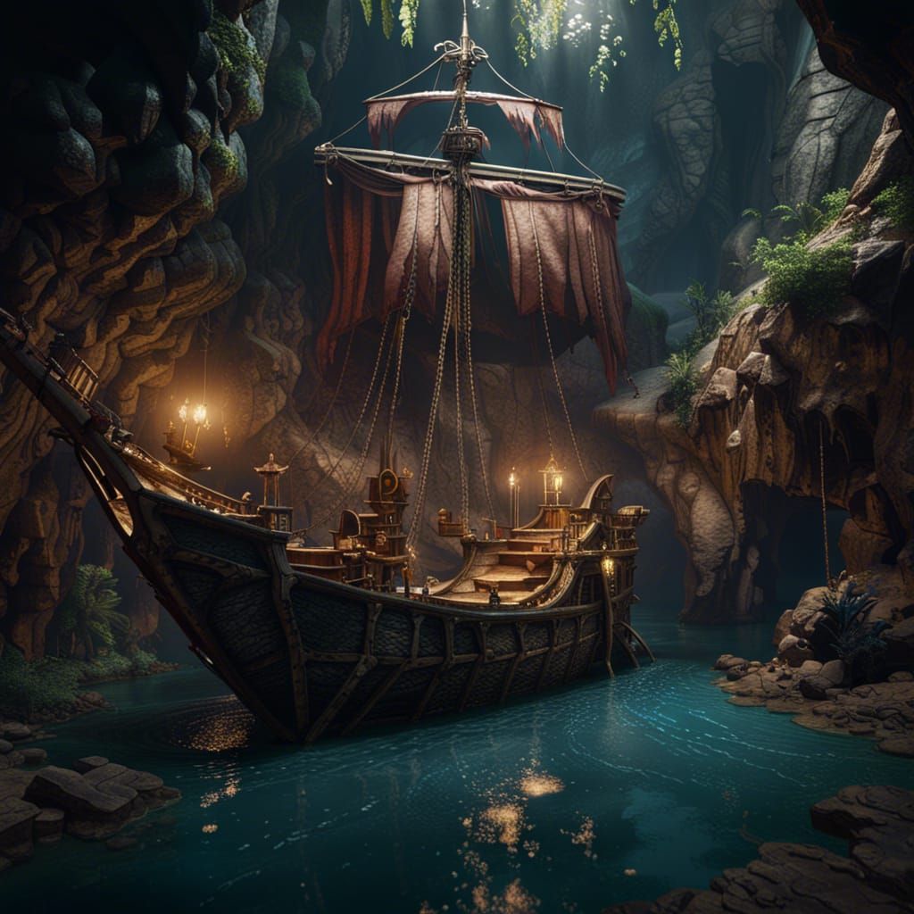 Fantastical Pirate Cave Concept Art in 8K