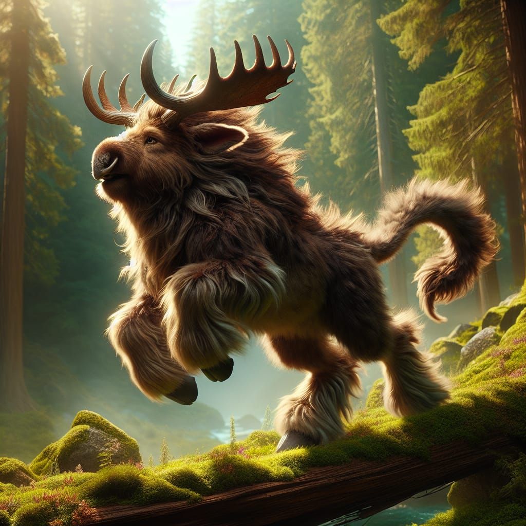 Unique Moose-Buffalo Hybrid Stomping Through Vivacious Fores...