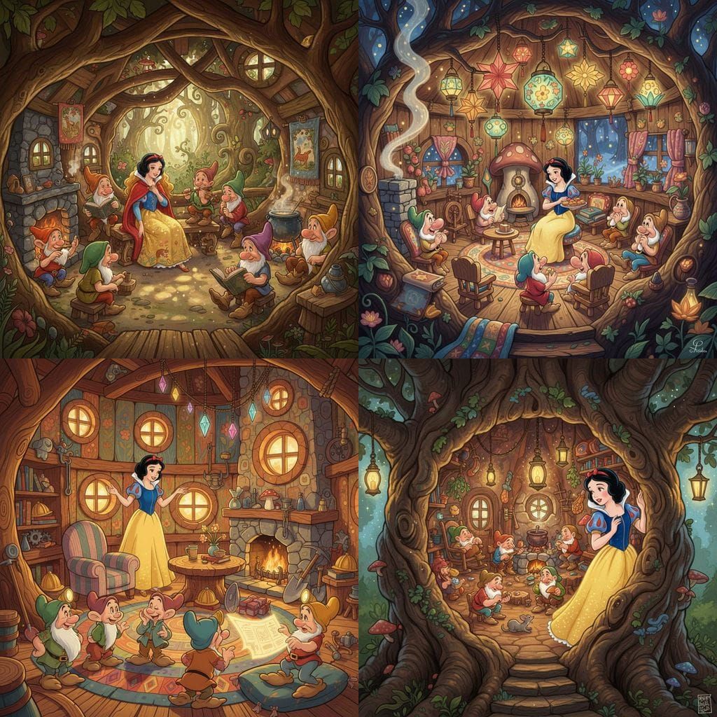 Snow White and Dwarfs in Treehouse Home