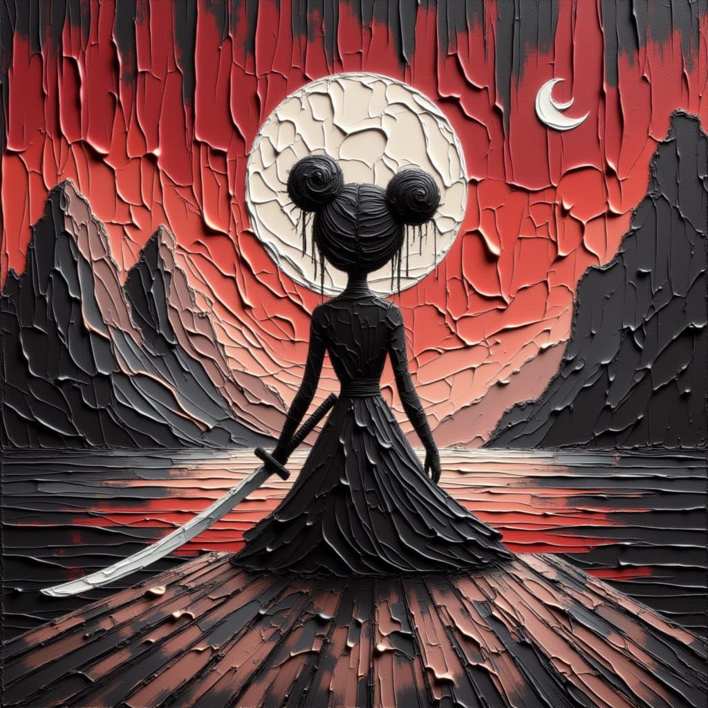 Cyborg Samurai Katana Training by Moonlit Lake