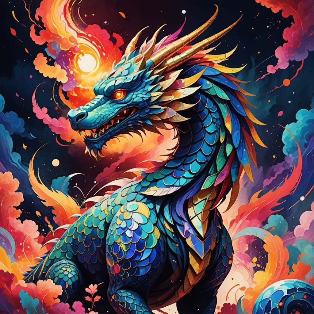 Japanese Dragon in Vibrant Anime Style