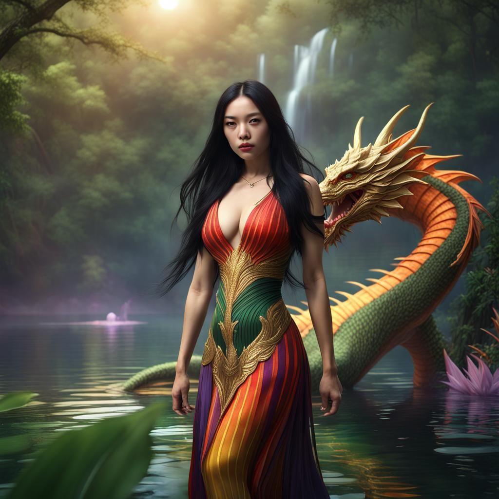 Asian Woman and Dragon in Fantasy Art