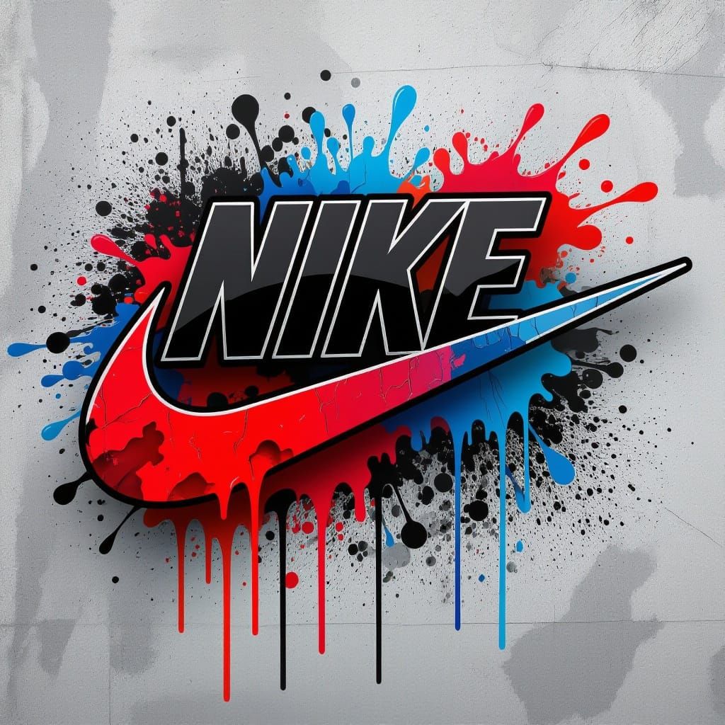 Futuristic Nike Logo in Vibrant Red and Blue