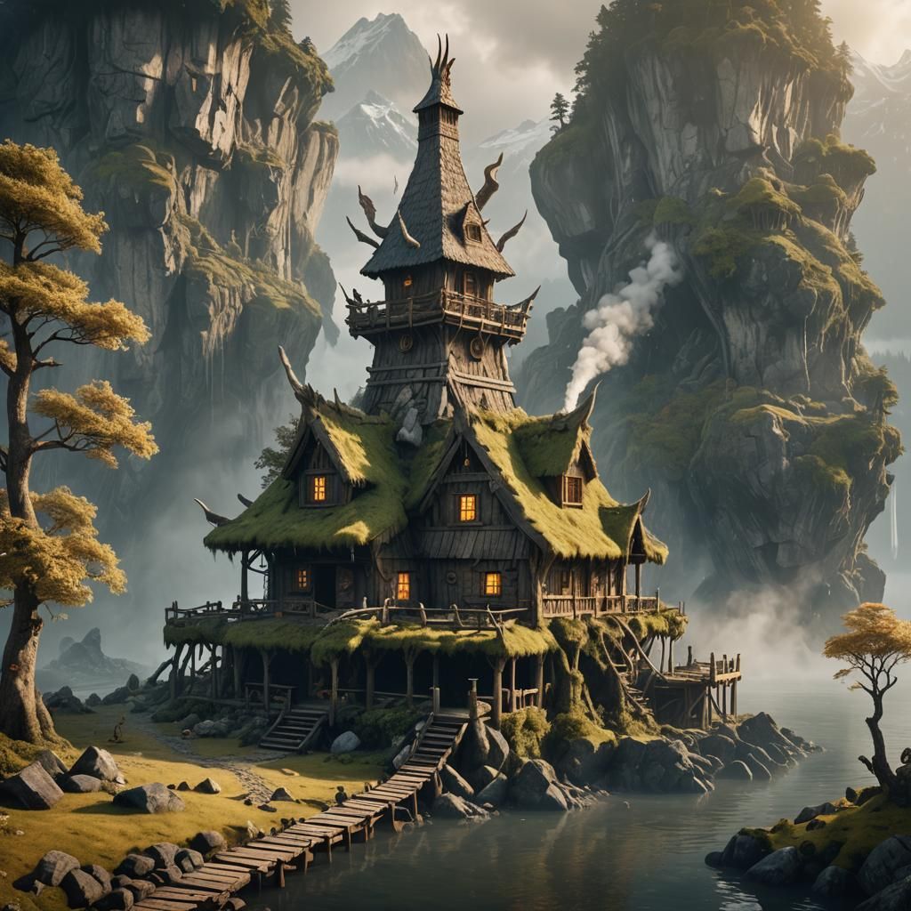 Viking Long House Made from Dinosaur Skull