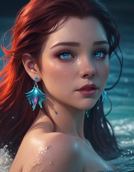 Hyperrealistic Little Mermaid with Big Earrings