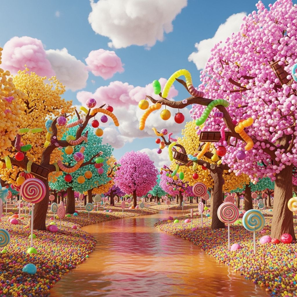 Drone View of a Realistic 4K Candy Forest