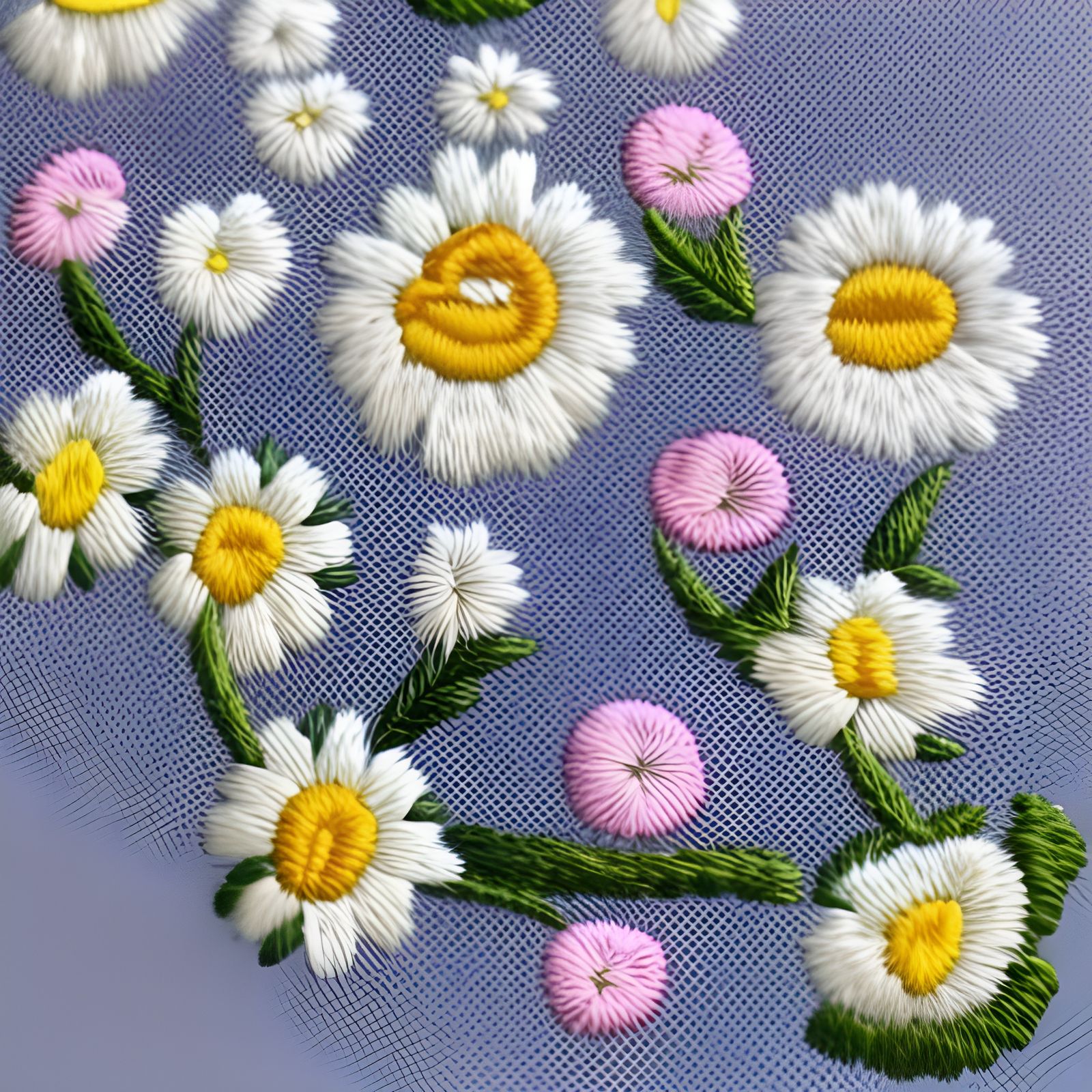 White Daisy Fabric Embroidery Pattern