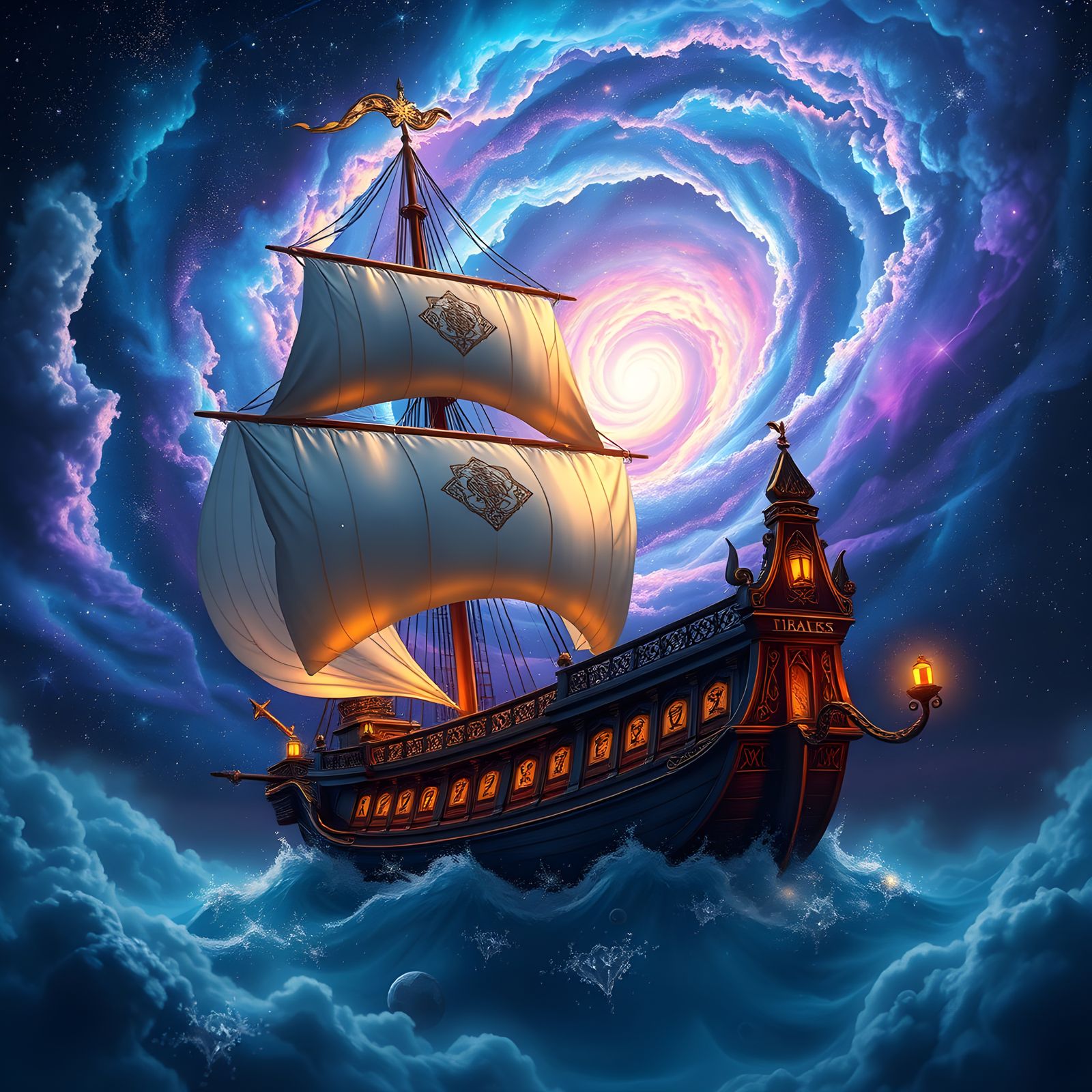 Celestial Pirate Ship Sails Starry Skies