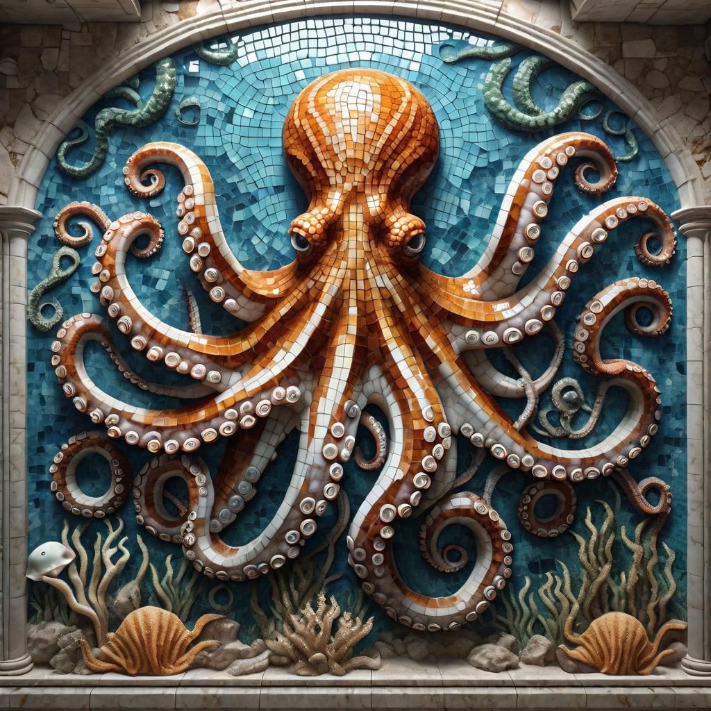 Octopus Mosaic in Underwater Ruins of Atlantis