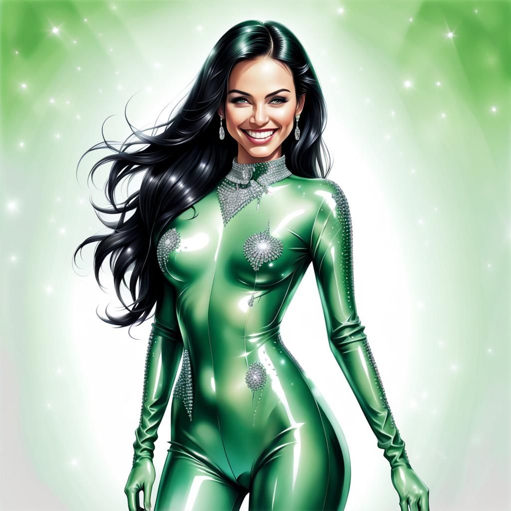 Airbrush Illustration of Smiling Woman in Latex Suit