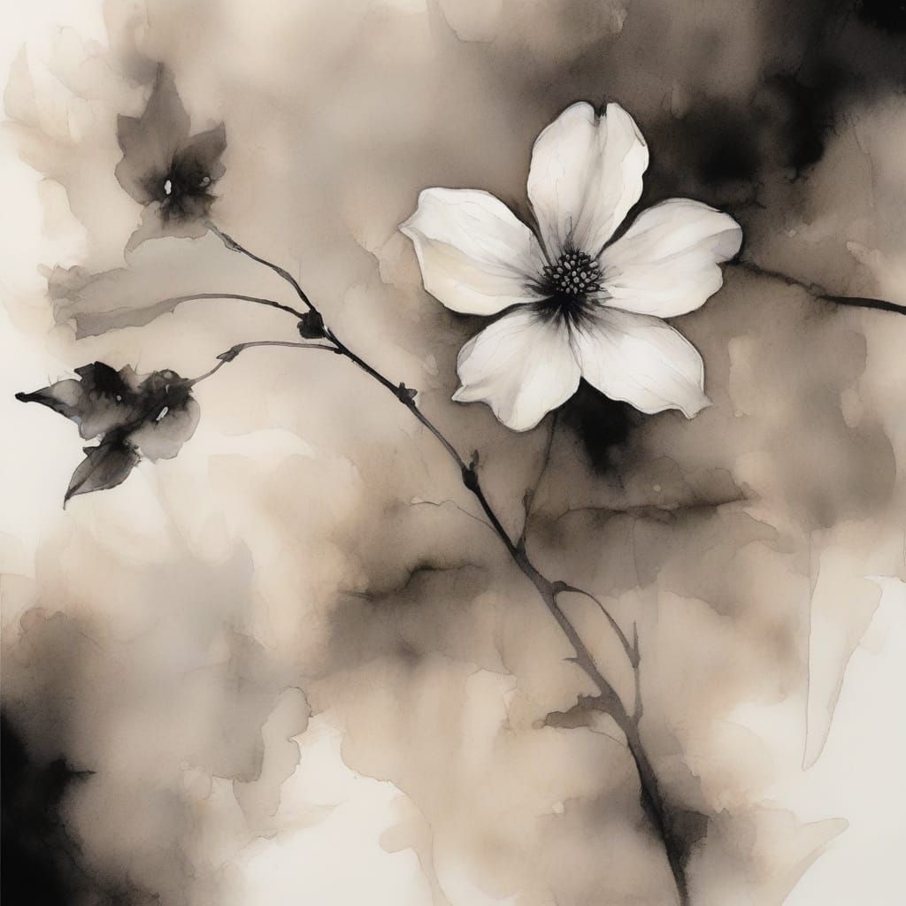Serene Ink Wash Floral Art on Textured Paper
