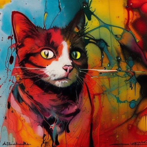 Cat with Marbling and Splatter Effects