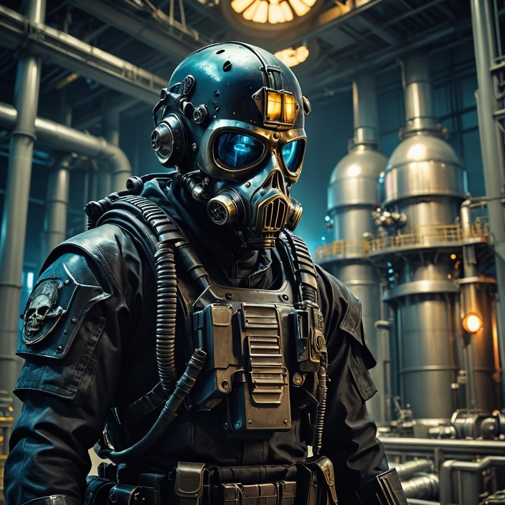 Skull Soldier Guarding Nuclear Reactor in Digital Art