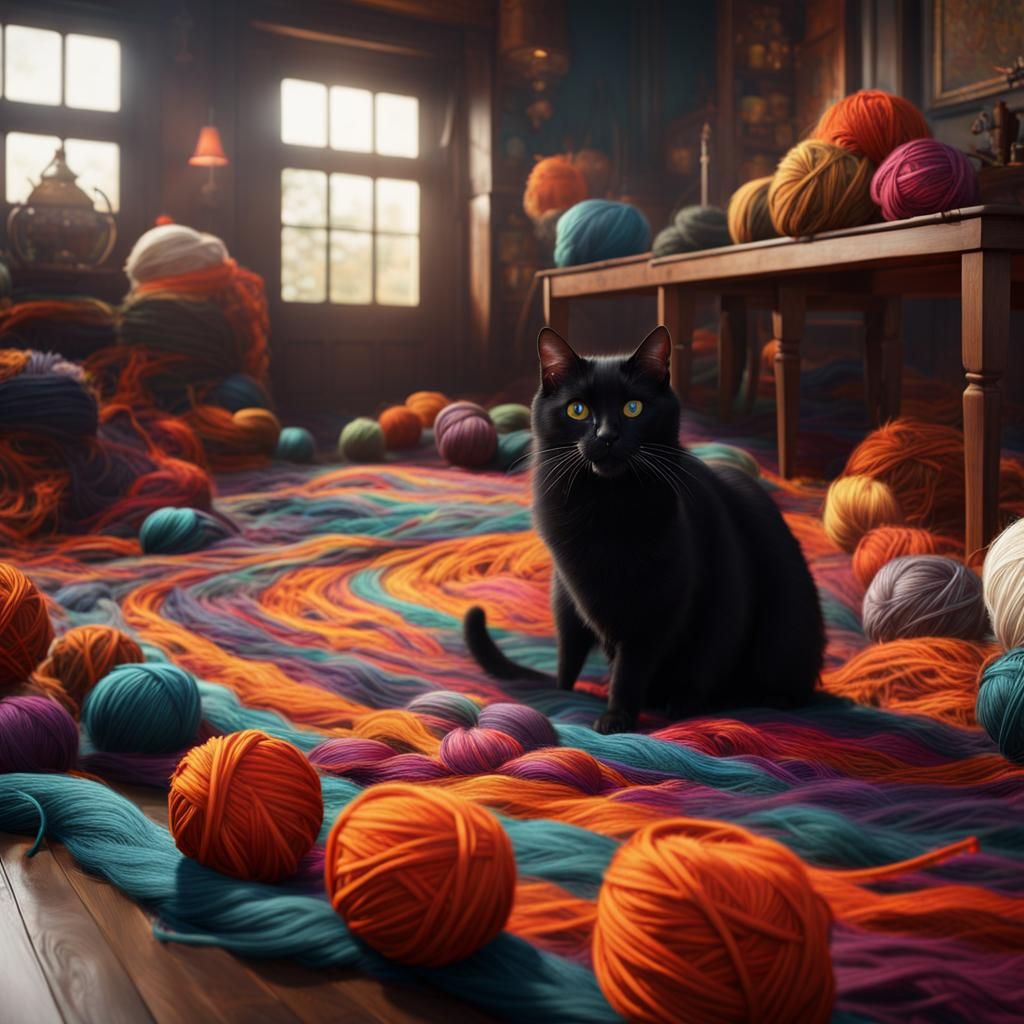 Cats Playing with Yarn: Fantasy Concept Art
