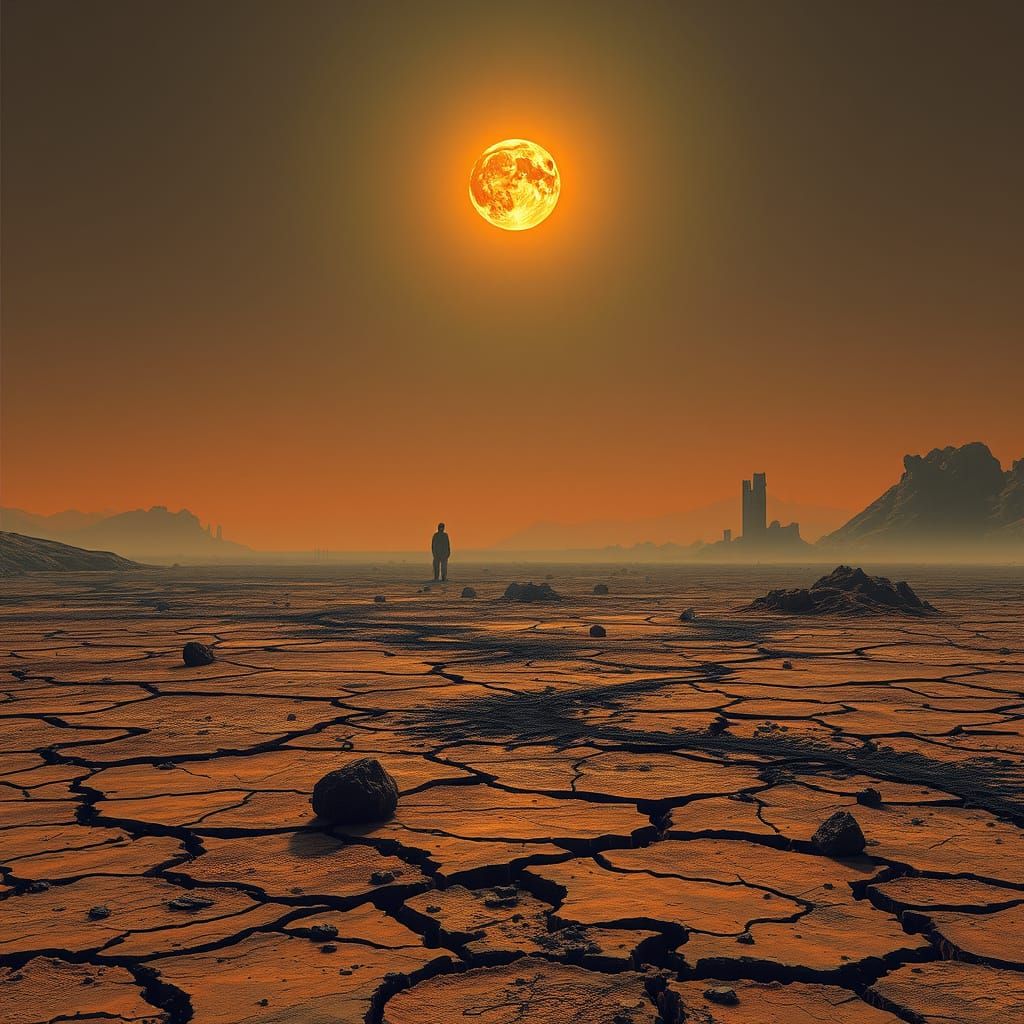 Dystopian Wasteland: Sun-Scorched Ruins and Ash