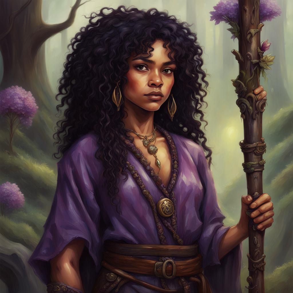 Fantasy Druid Girl with Magic Staff