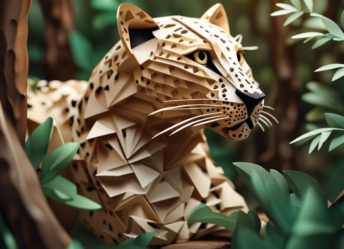 Magnificent Origami Leopard in Forest, Papercraft