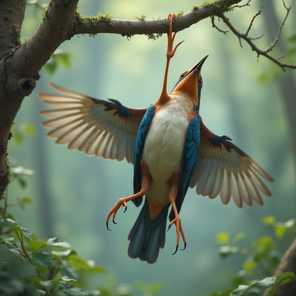 Bird Hanging Upside Down in a Daring Pose