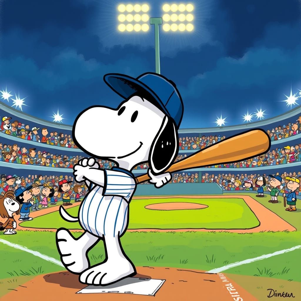 Snoopy Steals the Show in a Vibrant Nighttime Baseball Stadi...