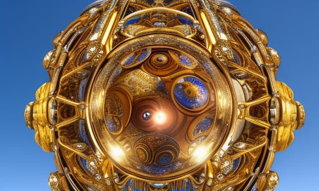 Gold Gemstone Spaceship in Ornate Galactic Flight