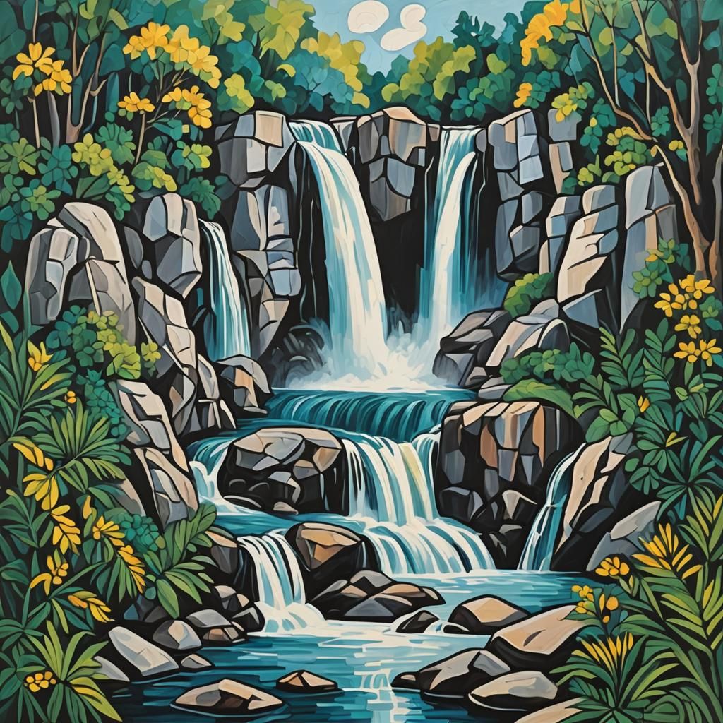 Cubist Waterfall: A Picasso-Inspired Vision