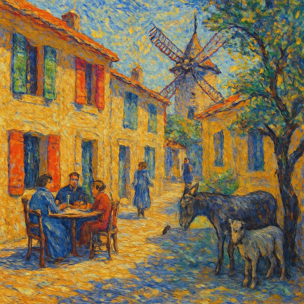 French Village Scene in Impressionist Style