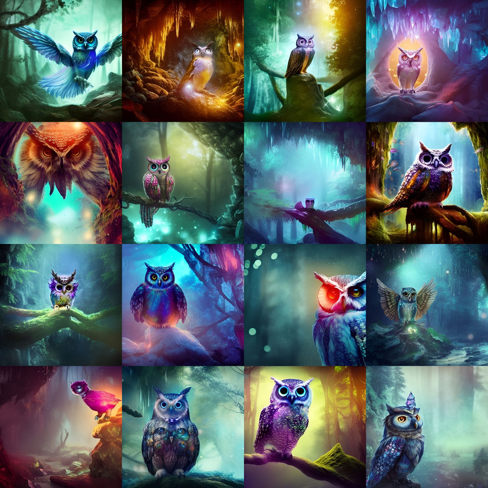 Crystal Owl in a Crystal Cave
