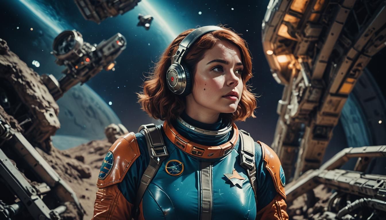 Cute Space Cadet in Cinematic Film Still
