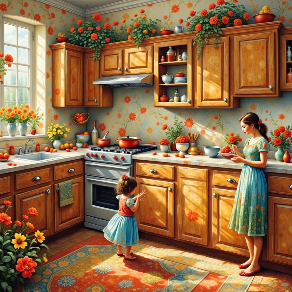 Mischievous Creatures Cause Mayhem in Kitchen, Khokhloma Art