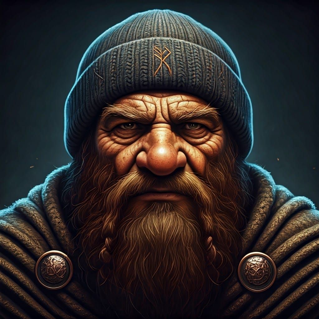 Stoic Dwarf Knight in Intricate Beanie