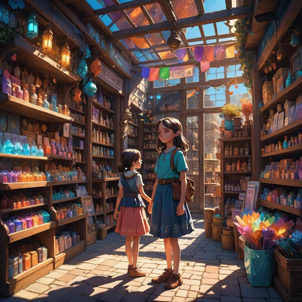 Mystical Girl Before Whimsical Gift Shop