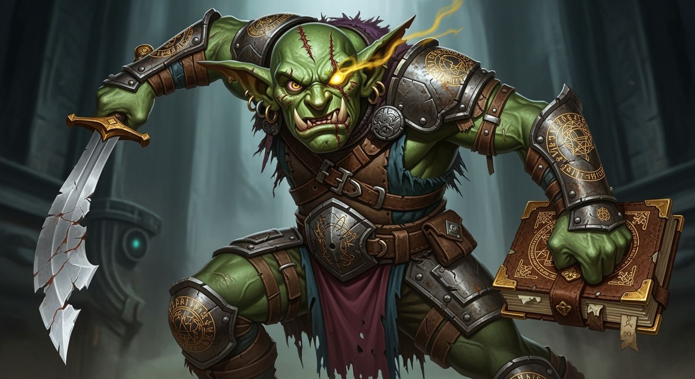 Heroic Goblin Warrior-Mage in Dark Fantasy Style
