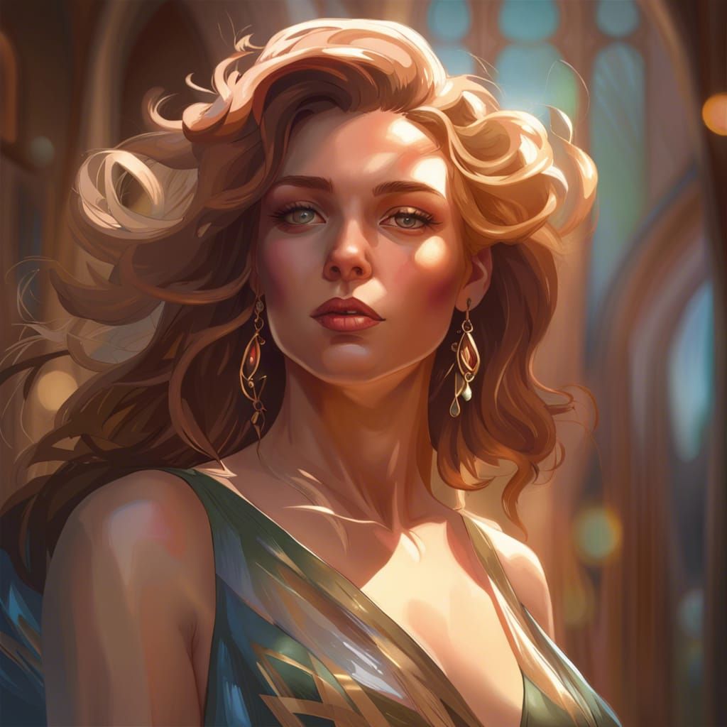 Detailed Portrait of Woman in Dress, Dynamic Lighting