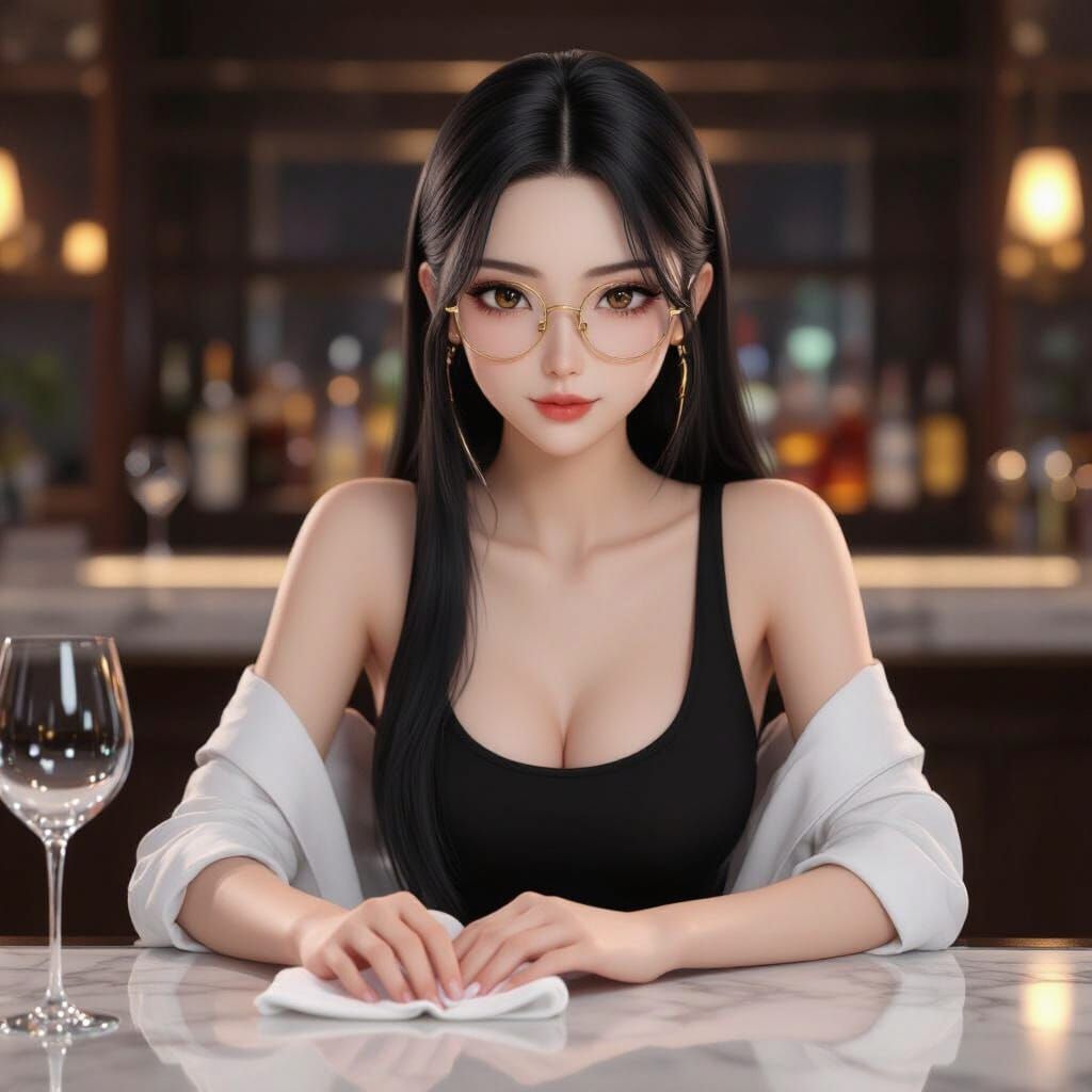 Elegant Bartender in Photorealistic 3D Anime Style