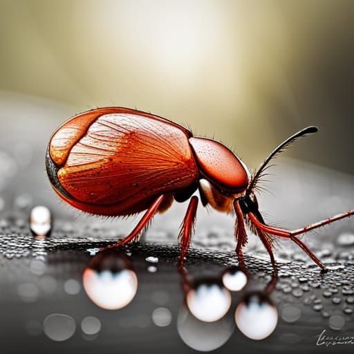 Crystallized Insect in Raindrop: Hyperrealistic 64MP Image