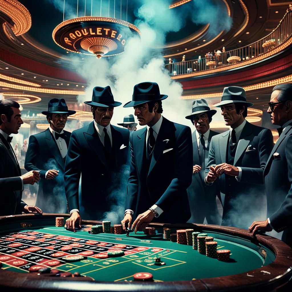 Mobsters in 1970s Vegas Casino: Cinematic Digital Art