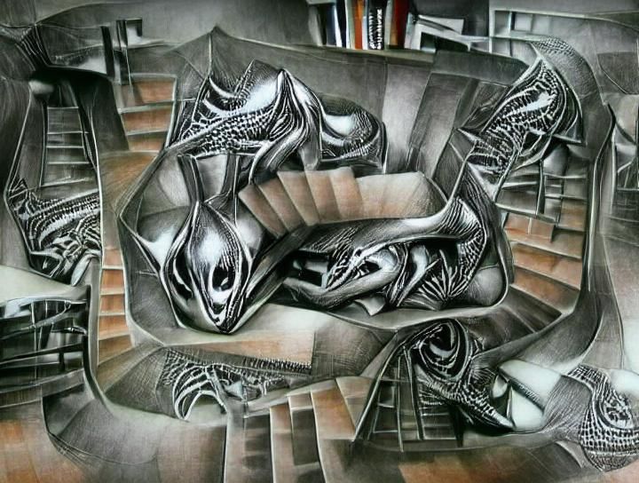Surreal Endless Staircase: Escher and Giger Inspired Art