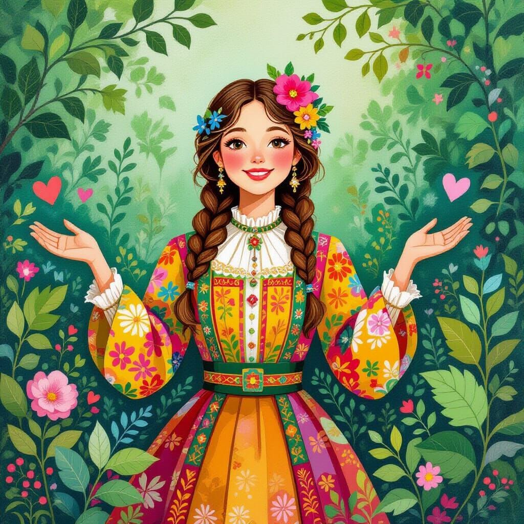 Kind Person Spreading Joy in Gouache Style