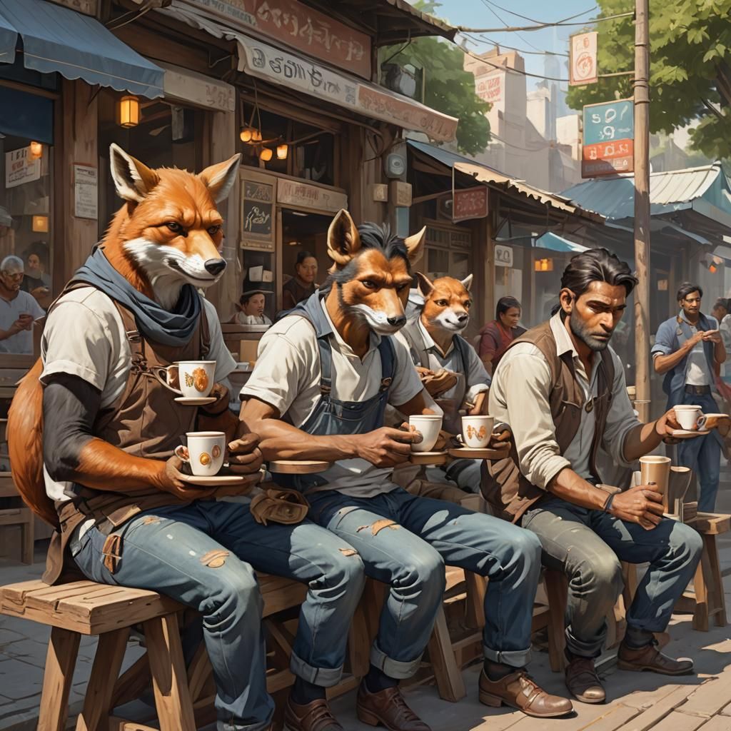 Animals at Indian Tea Shop: Detailed Concept Art