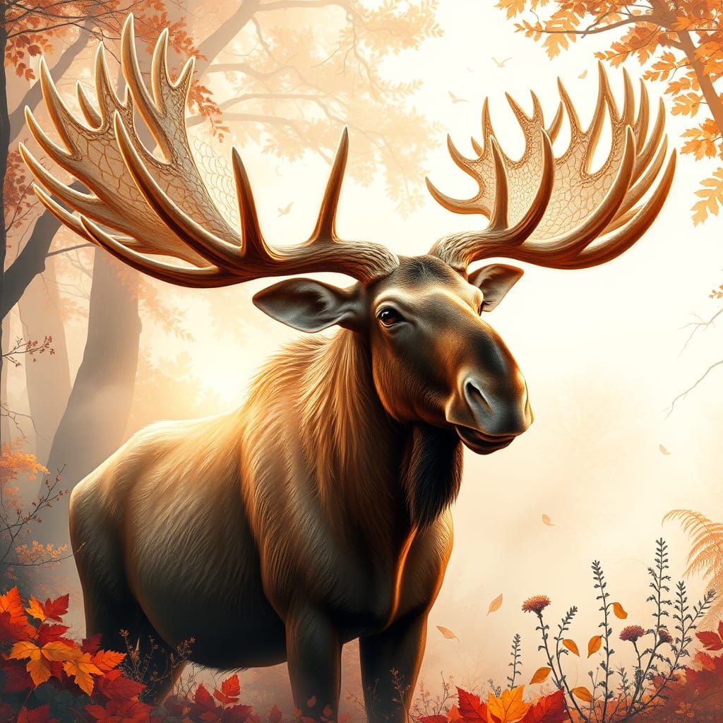 Majestic Moose in Ancient Woodland Scene, in Vibrant Pastel ...
