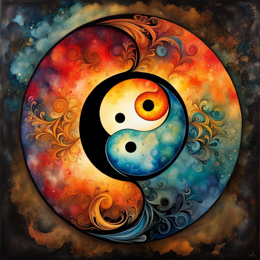 Elemental Yin Yang with Watercolor Ink Splash