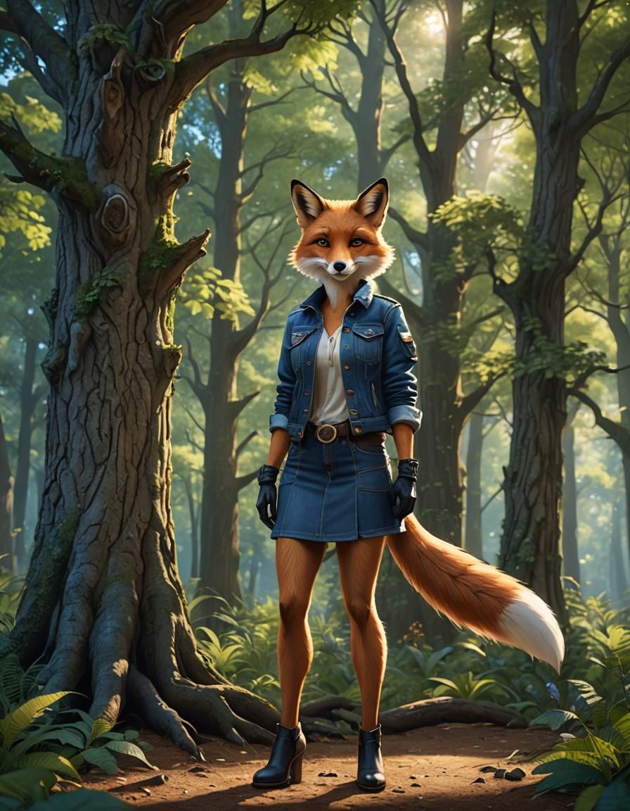 A fox girl in jeans