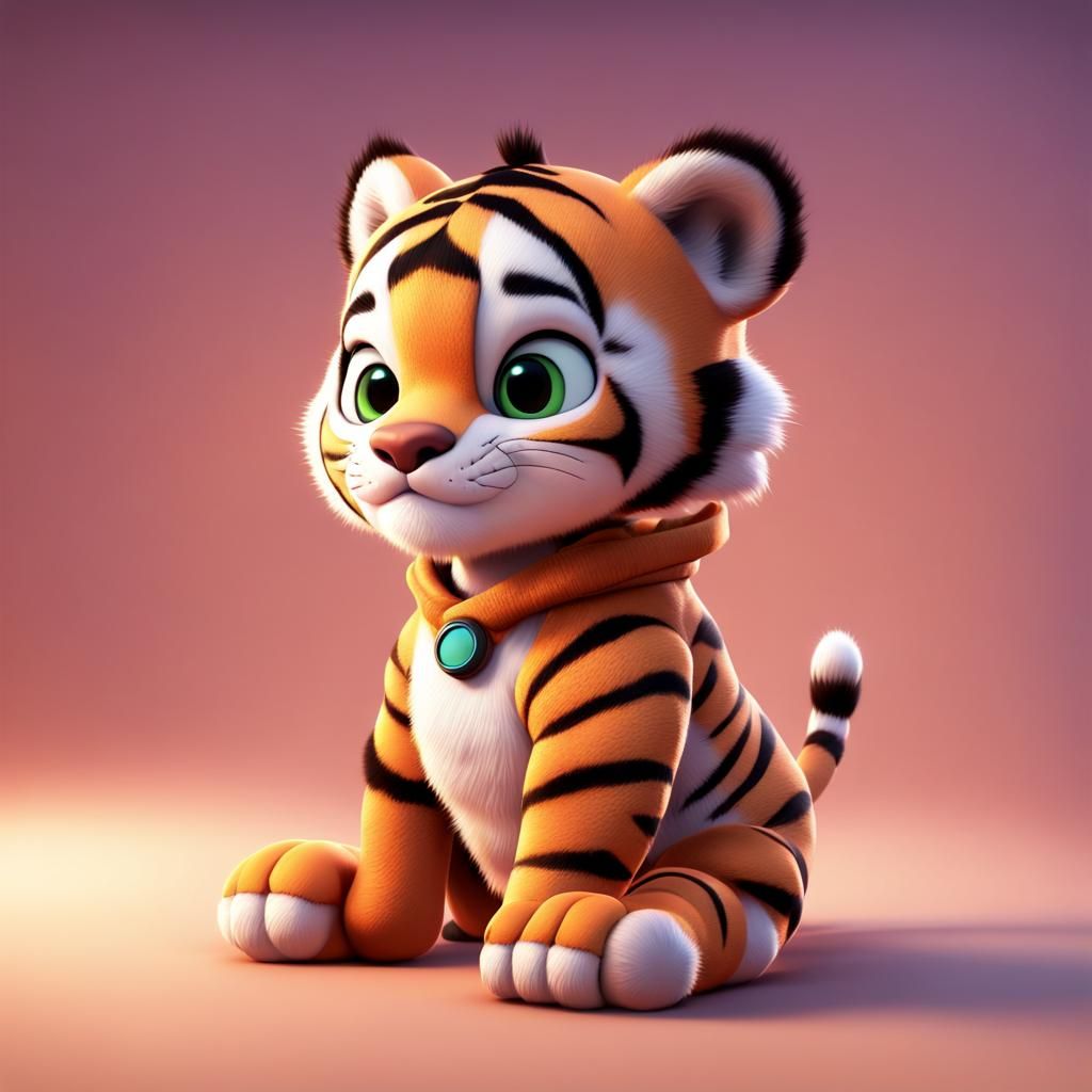 Cute Tiger Cub Security Guard in 3D Style