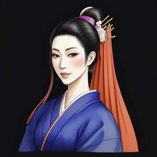 Geisha in Lavender and Blue Aquarela Painting