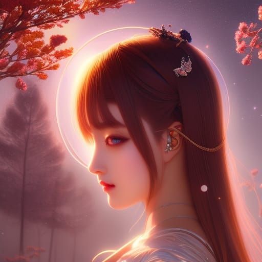 Anime Girl Portrait with Sparkly Eyes in Digital Art