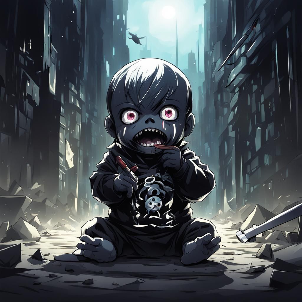 Sinister Baby in Anime Key Visual Style