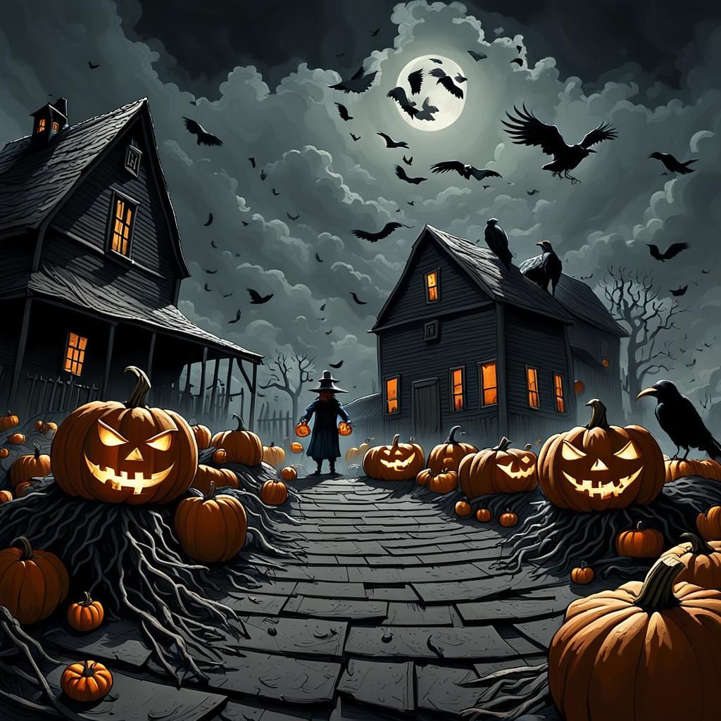 Eerie Scarecrow in Dark Fantasy Farm Courtyard