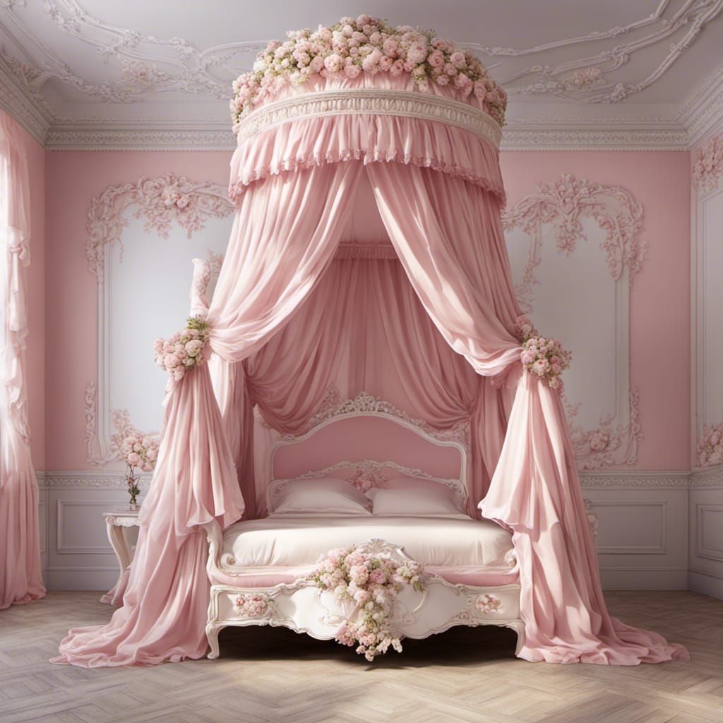 Rococo Princess Bed with Canopy and Flowers